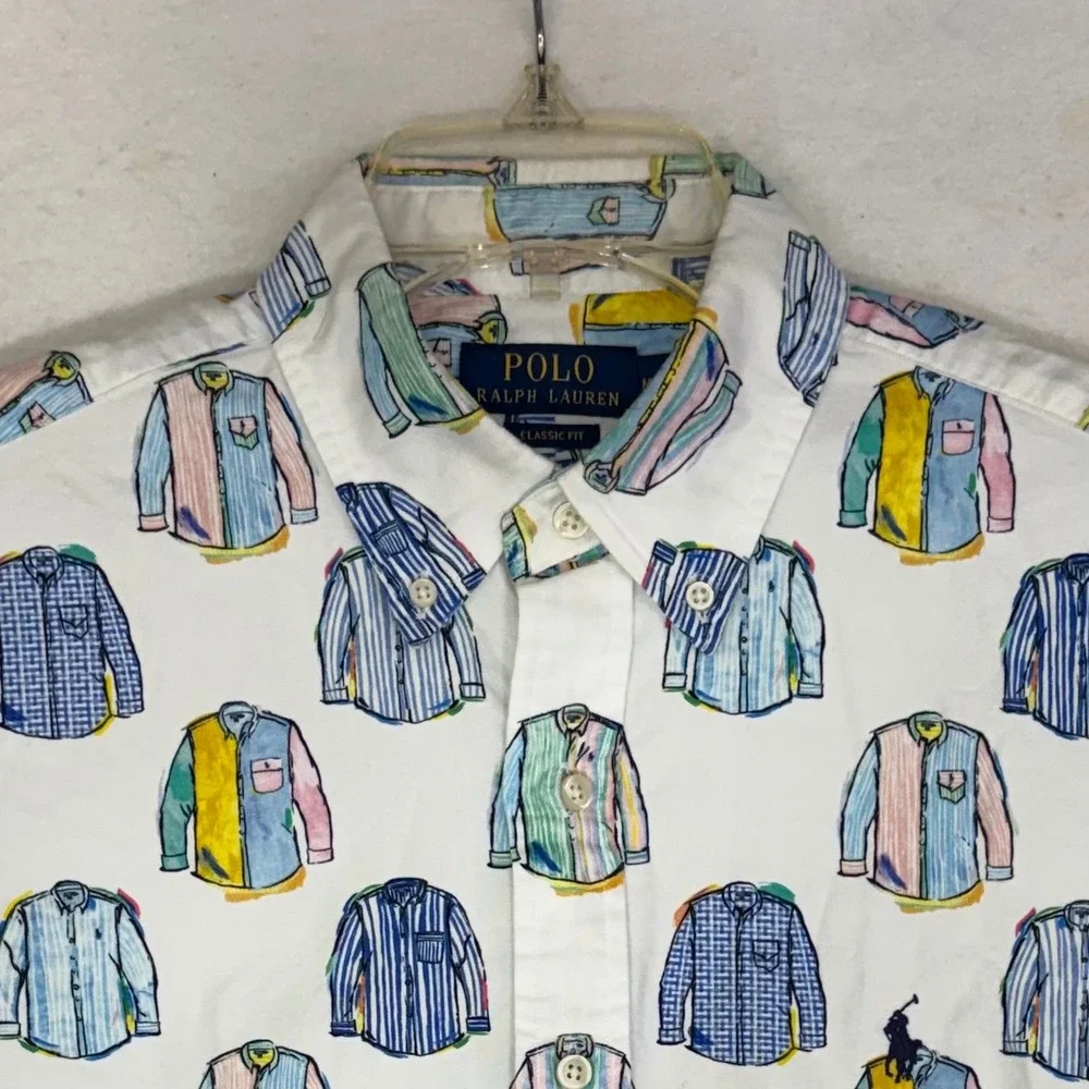 Polo Ralph Lauren Men M White Painterly Shirt Icon Print Short Sleeve Oxford
